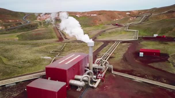 Drone Antenne Boven Geothermische Centrale Van Krafla Ijsland Waar Schone — Stockvideo