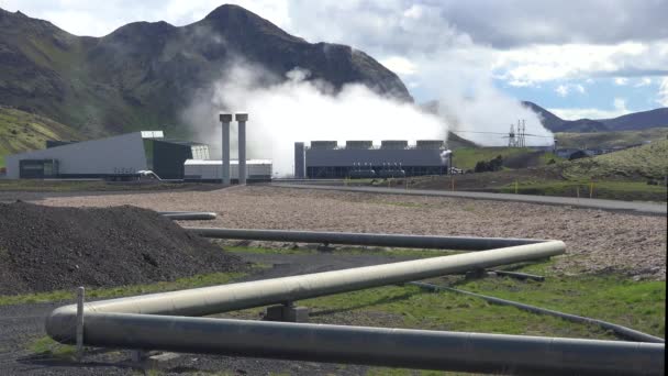 Aufnahme Eines Geothermischen Kraftwerks Island Dem Sauberer Strom Erzeugt Wird — Stockvideo