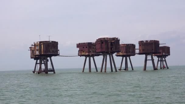 Maunsell Forts Old World War Two Structures Stand Rusting Stilts — Stock Video