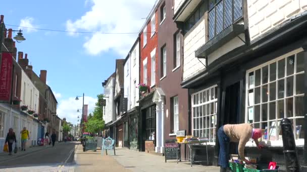 Солнечный День Исторической Главной Улице Кентербери Кент Англия — стоковое видео