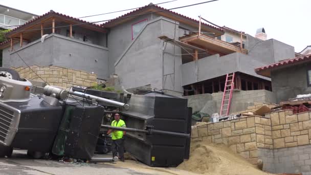 Dump Truck Rolls Accident Construction Site — Stock Video