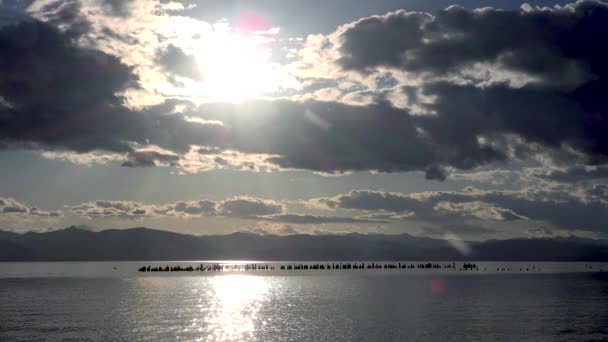 Piękny Zachód Słońca Opuszczonym Pomostem Glenbrook Lake Tahoe Nevada — Wideo stockowe