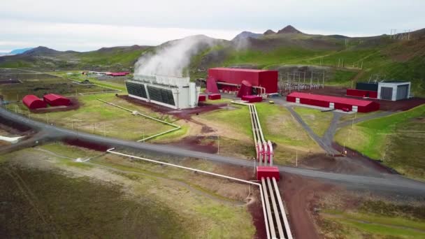 Letecký Letoun Nad Geotermální Elektrárnou Krafla Islandu Kde Vyrábí Čistá — Stock video