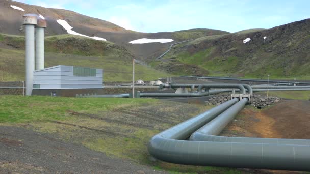 Establishing Shot Geothermal Power Plant Iceland Clean Electricity Generated — Stock Video