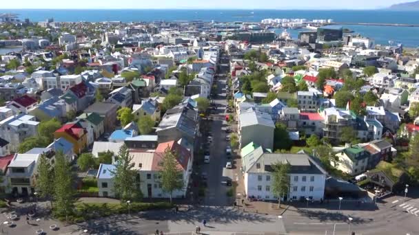 Alto Ángulo Estableciendo Tiro Sobre Centro Reykjavik Islandia Barrios — Vídeo de stock