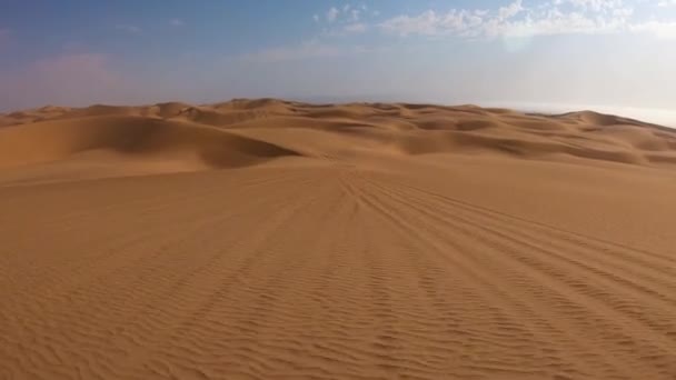 Pov Shot Front Safari Vehicle Moving Deep Sand Dunes Namib — Stock Video