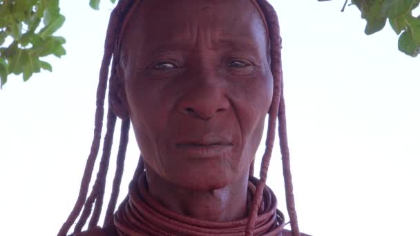 Extremt Nära Porträtt Himba Stam Afrikansk Kvinna Ansikte Med Lera — Stockvideo