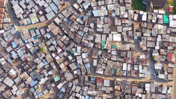 Straight High Aerial Ramshackle Township Gugulethu One Poverty Stricken Slums — Stock Video