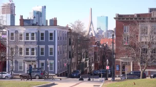 Establishing Shot Apartments Streets Bunker Hill Boston Massachusetts Leonard Zakim — Stock Video