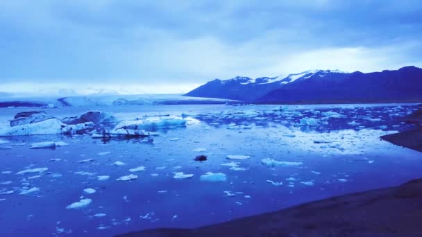 Atemberaubende Drohnenflüge Über Eisberge Einer Gletscherbucht Deuten Auf Globale Erwärmung — Stockvideo