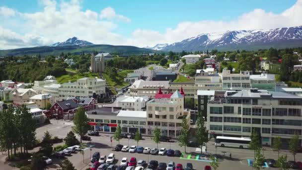 Gyönyörű Légi Furcsa Város Akureyri Izland — Stock videók