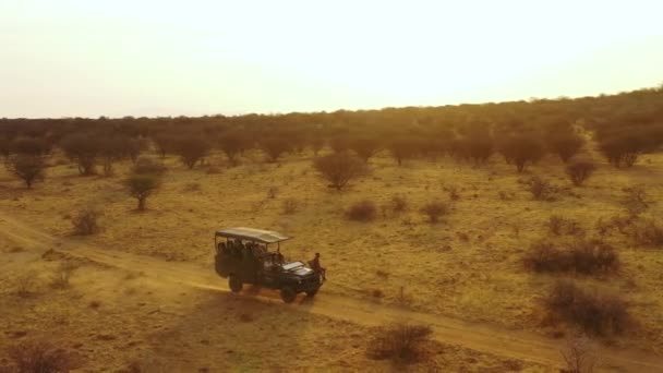 Aerial Safari Jeep Traveling Plains Africa Erindi Game Preserve Namibia — Stock Video