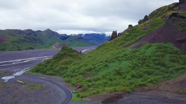 Aérea Del Majestuoso Inspirador Cañón Stakkholtsgja Cerca Thorsmork Islandia — Vídeos de Stock