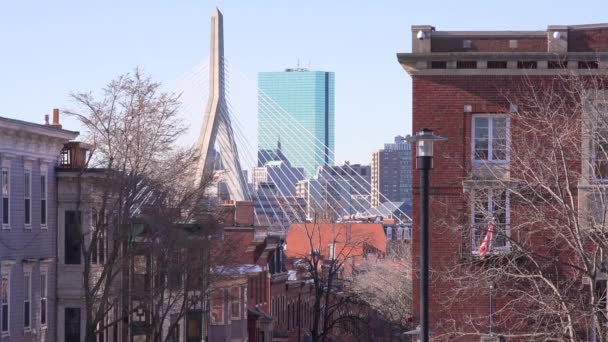 Establishing Shot Apartments Streets Bunker Hill Boston Massachusetts Leonard Zakim — Stock Video