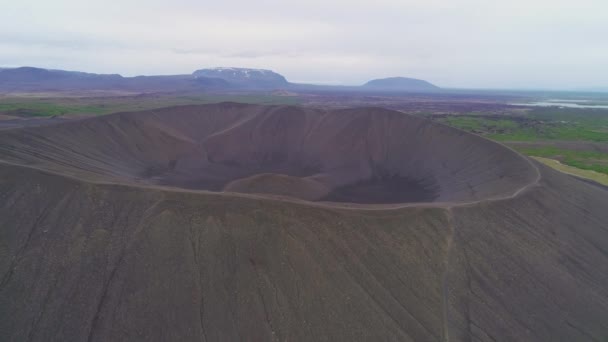 Maior Antena Aérea Sobre Cone Vulcão Hverfjall Myvatn Islândia — Vídeo de Stock