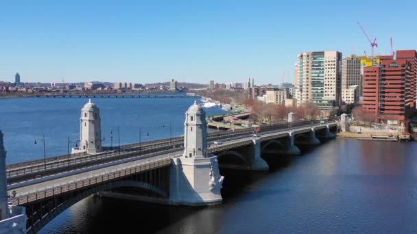 Línea Aérea Que Establece Horizonte Ciudad Cambridge Boston Massachusetts Con — Vídeos de Stock