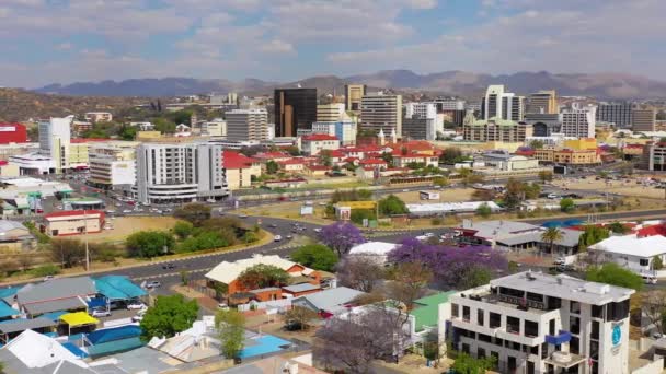 Lotnisko Nad Centrum Miasta Centralnej Dzielnicy Biznesowej Windhoek Namibia Stolica — Wideo stockowe
