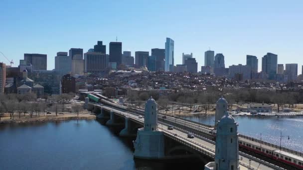 Boston Massachusetts Havacılık Şehri Silueti Longfellow Köprüsü Metro Treni Ile — Stok video