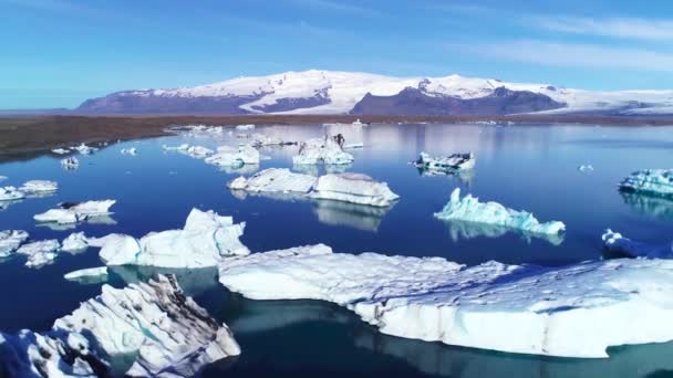 Beautiful Aerial Icebergs Arctic Jokulsarlon Glacier Lagoon Iceland — Stock Video