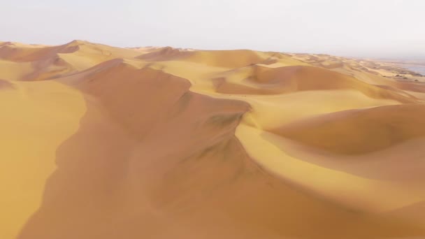 ナミビアのスケルトン海岸沿いのナミブ砂漠の広大な砂丘の上に良い空撮 — ストック動画