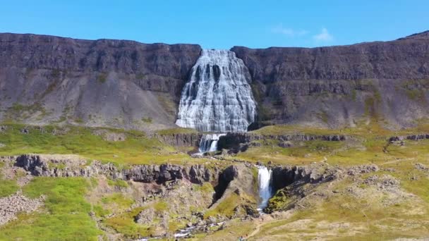 Vacker Antenn Bild Dynjandi Vattenfall Westfjordarna Island — Stockvideo