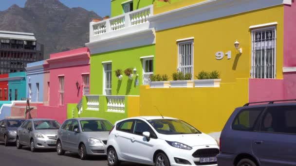 Etablera Skott Färgglada Kaap Malajområdet Kapstaden Sydafrika Med Koloniala Byggnader — Stockvideo