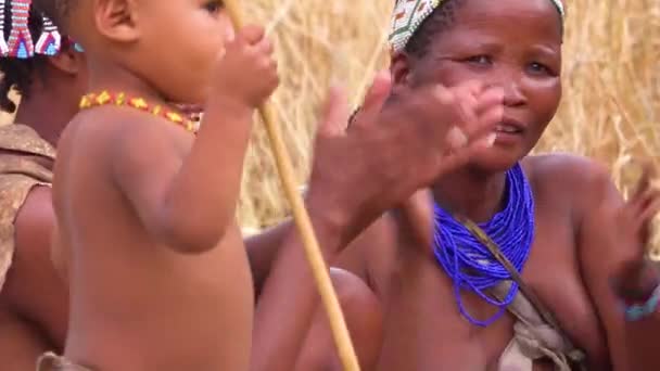 Africains San Bushmen Femmes Enfants Indigènes Tribaux Assis Cercle Chantant — Video