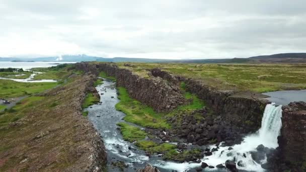 Bella Aerea Della Dorsale Atlantica Che Attraversa Thingvellir Islanda — Video Stock
