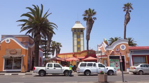 Estabelecendo Centro Cidade Distrito Central Negócios Swakopmund Namíbia Uma Encantadora — Vídeo de Stock