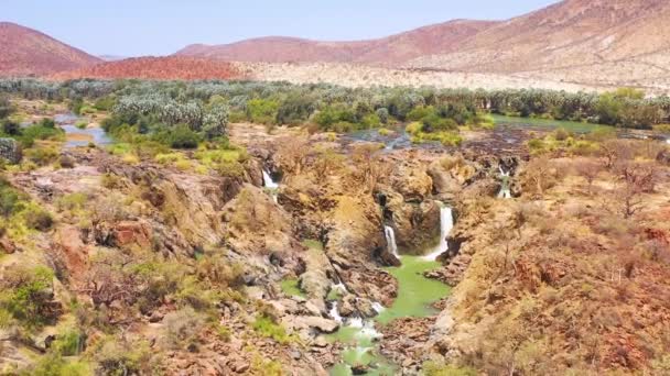 Une Belle Antenne Dessus Des Chutes Epupa Frontière Angola Namibie — Video