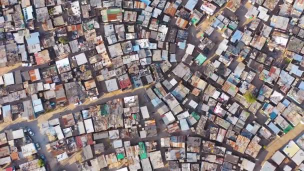 Straight Circular High Aerial Ramshackle Township Gugulethu One Poverty Stricken — Stock Video