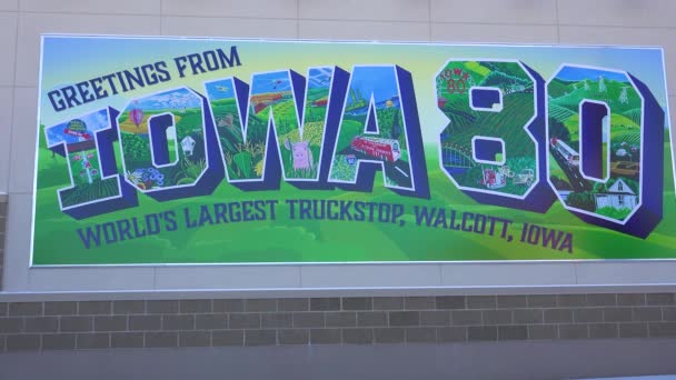 Sign Indicates You Have Entered Iowa Interstate World Largest Truckstop — Stock Video