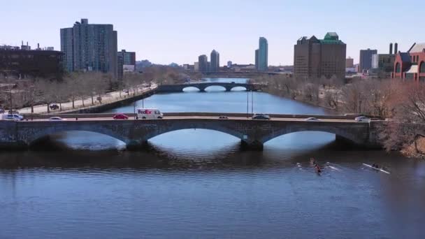 Antenne Über Brücken Auf Dem Charles River Der Nähe Des — Stockvideo