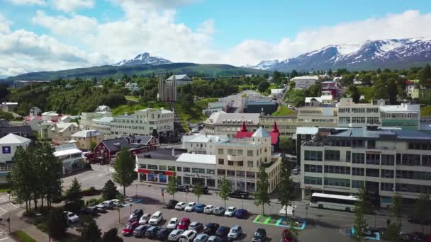 Hermosa Aérea Pintoresca Ciudad Akureyri Islandia — Vídeo de stock