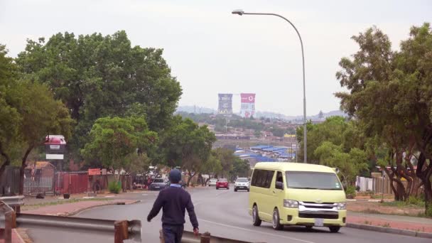 Establishing Shot Painted Cooling Towers Distance Soweto Township South Africa — Stock Video