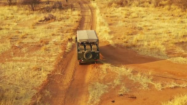 Воздушный Сафари Джип Путешествующий Равнинам Африки Заповеднике Эринди Намибия Местным — стоковое видео