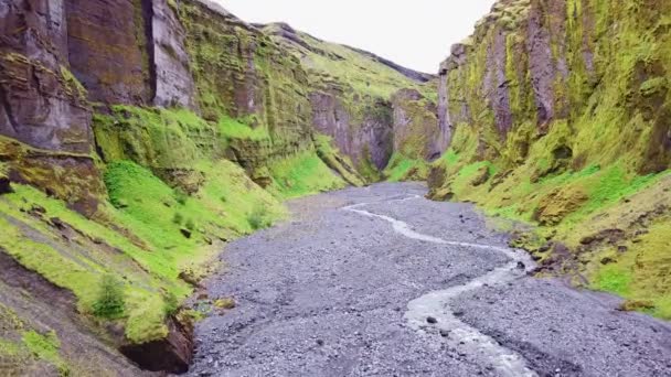 Aerial Majestic Deep Inspiring Canyon Stakkholtsgja Thorsmork Islanda — Video Stock