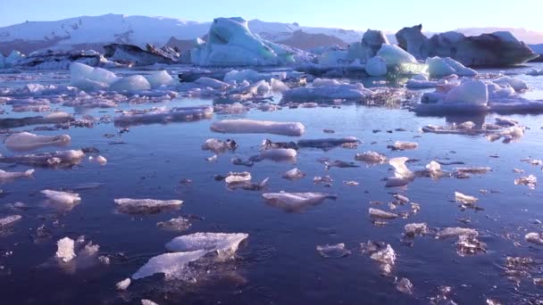 Floats Gelo Ártico Congelado Jokulsarlon Lagoa Geleira Islândia Sugerindo Aquecimento — Vídeo de Stock