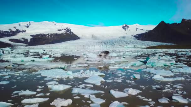 氷河のラグーンに浮かぶ氷山 — ストック動画