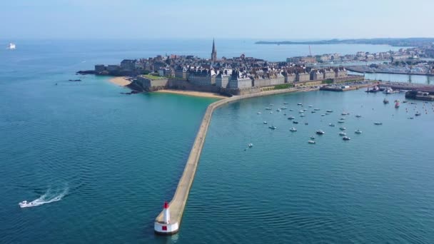 Bella Aerea Saint Malo Francia Con Porto Frangiflutti Molo — Video Stock