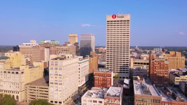 Buena Antena Del Centro Memphis Tennessee Rascacielos Negocios Skyline Barcaza — Vídeo de stock