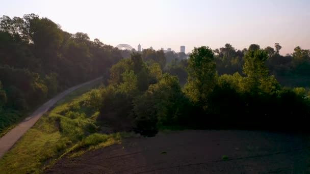 Wznosząca Się Panorama Dzielnica Biznesowa Memphis Tennessee Przez Rzekę Mississippi — Wideo stockowe