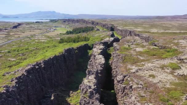 Mooie Antenne Mid Atlantic Ridge Bij Thingvellir Ijsland — Stockvideo