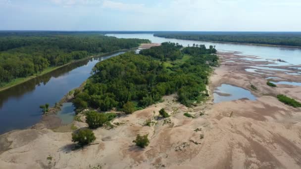 ミシシッピ川の人口の少ない自然地域の上空 ミシシッピ州グリーンビル近く — ストック動画