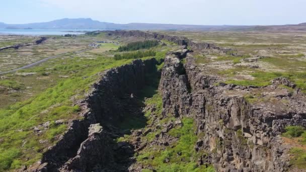 Mooie Antenne Mid Atlantic Ridge Bij Thingvellir Ijsland — Stockvideo