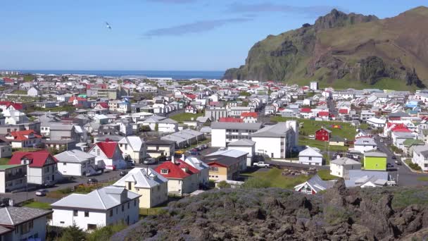 Estabelecendo Tiro Cidade Heimaey Nas Ilhas Westman Vestmannaeyjar Islândia — Vídeo de Stock