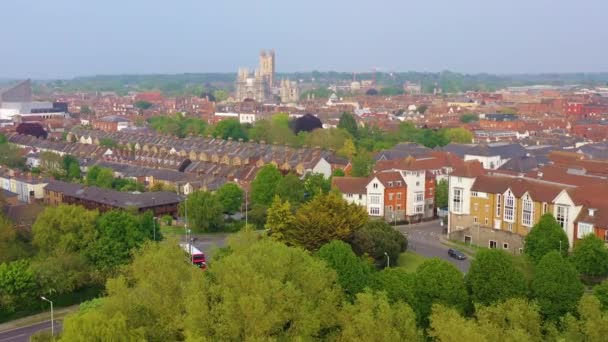 Trevlig Antenn Över Staden Canterbury Och Katedralen Kent Storbritannien England — Stockvideo