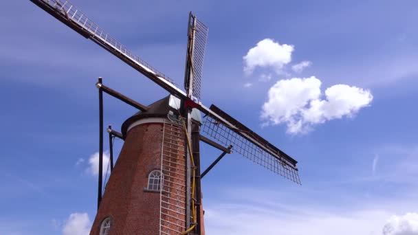 Hollanda Yel Değirmeninin Bulutlu Görüntüsü — Stok video