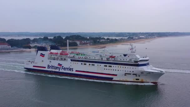 Aéreo Sobre Barco Brittany Ferry Navegando Através Canal Mancha Inglaterra — Vídeo de Stock