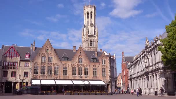 Istituzione Colpo Bruges Centrale Belgio Con Belfort Van Brugge Campanile — Video Stock